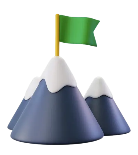 Offre pour les déterminés Offre Atteindre les sommets pour entrepreneurs déterminés, illustrée par un sommet de montagne avec un drapeau. Accompagnement pour franchir des étapes clés avec développement d'applications web, stratégies SEO, et optimisation UI/UX.